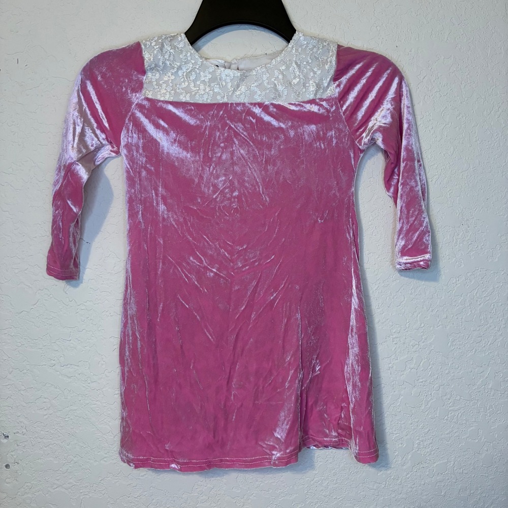 ANA Girls Pink Velvet Vintage Dress Lace Trim Party Holiday Coquette USA Size 6
